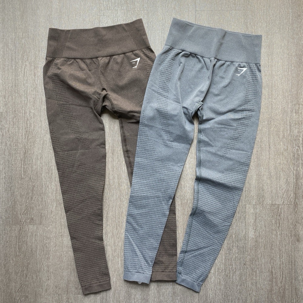 Gymshark Bundle Two Seamless Leggings Brown Grey Women's Medium
